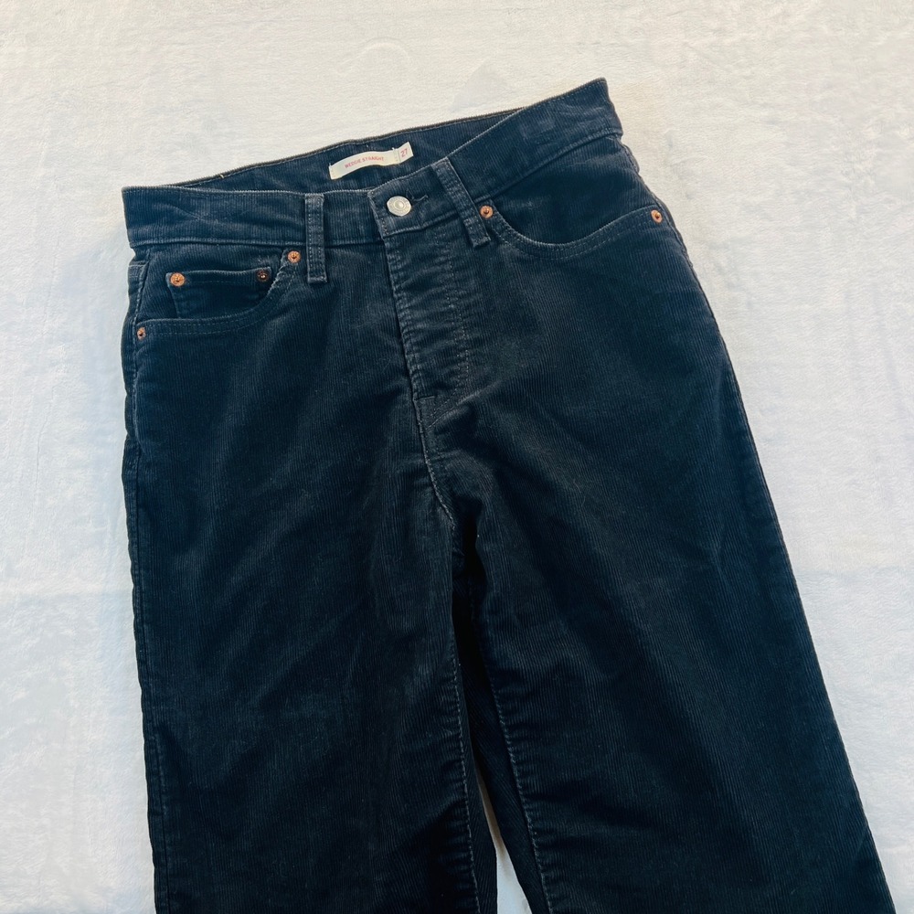 Levis Wedgie Straight Corduroy Pants Black W27 L28 High Rise 34964-0102